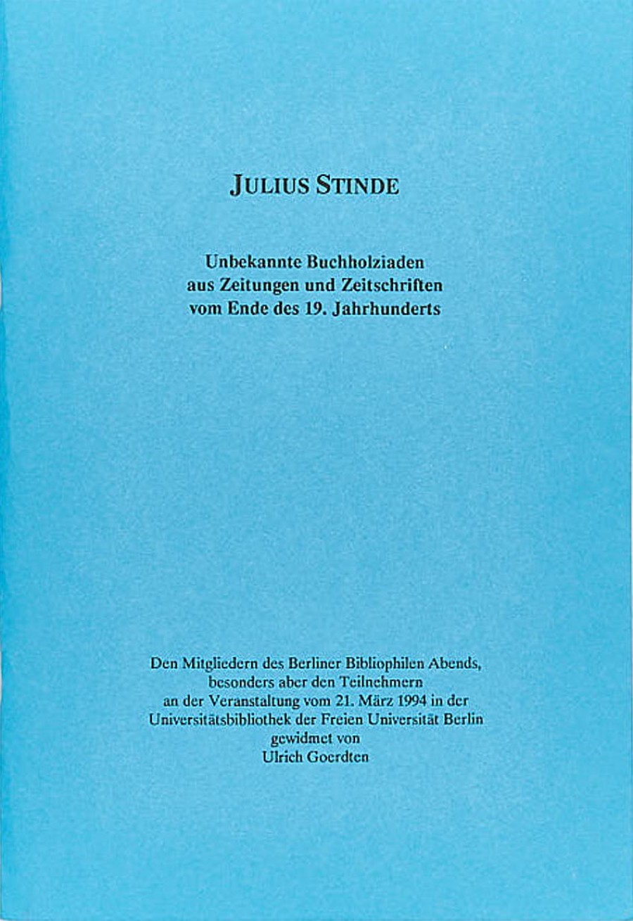 Julius Stinde: Unbekannte Bucholziaden aus Zeitungen und Zeitschriften vom Ende des 19. Jh.
